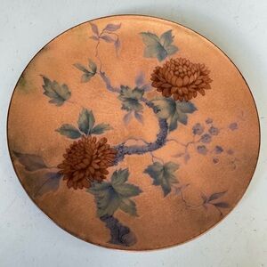 Vintage Marilyn Stinson Dish Enamel on Copper Made in Canada 5” Peach Floral